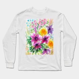 Summer in Full Bloom Watercolor Painting Long Sleeve T-Shirt